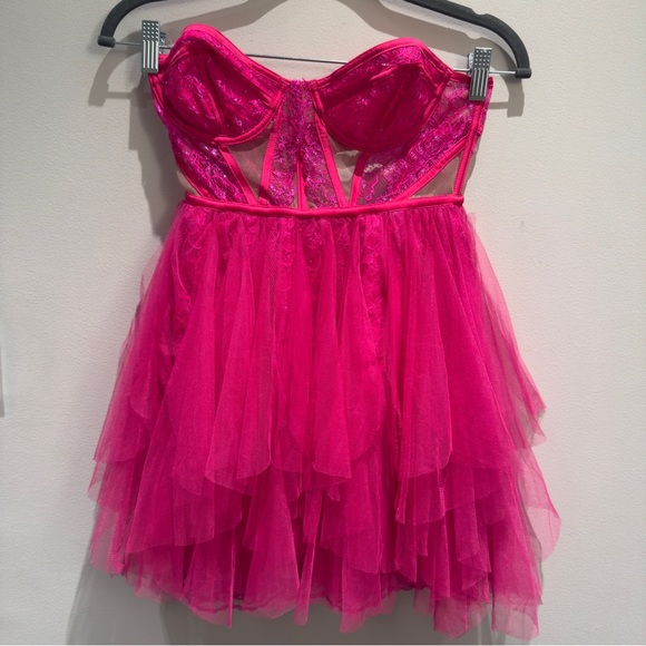 For Love & Lemons Rosario BarbieCore Hot Pink Mini Bustier Dress Women’s Size XS - Picture 4 of 11